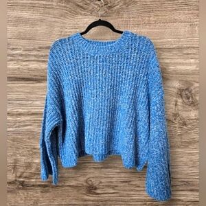 Sincerely Jules Crop Blue Black & Gray Half Sleeve Oversized Slouchy Sweater Top